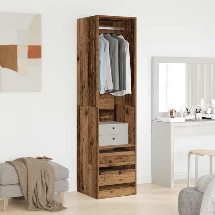 Brun Garde-robe JILLS Armoire penderie Pour chambre vieux bois 50x50x200 cm bois dingénierie LV1478