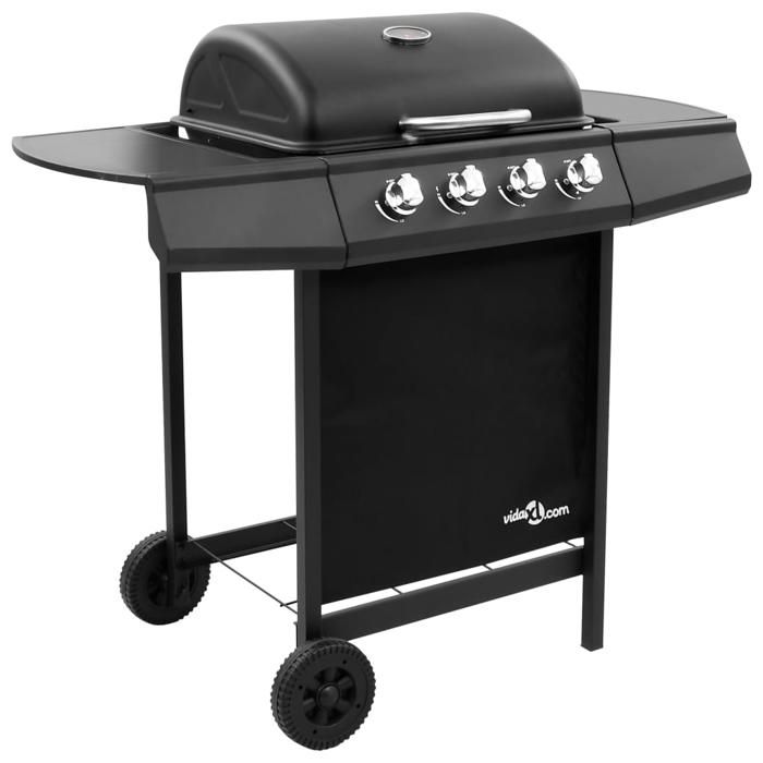 Barbecue à gaz 4 brûleurs - vidaXL - Noir - 107 5x55x96 5 cm - Puissance 8 0 kW - Grille 48 5x37 5 cm