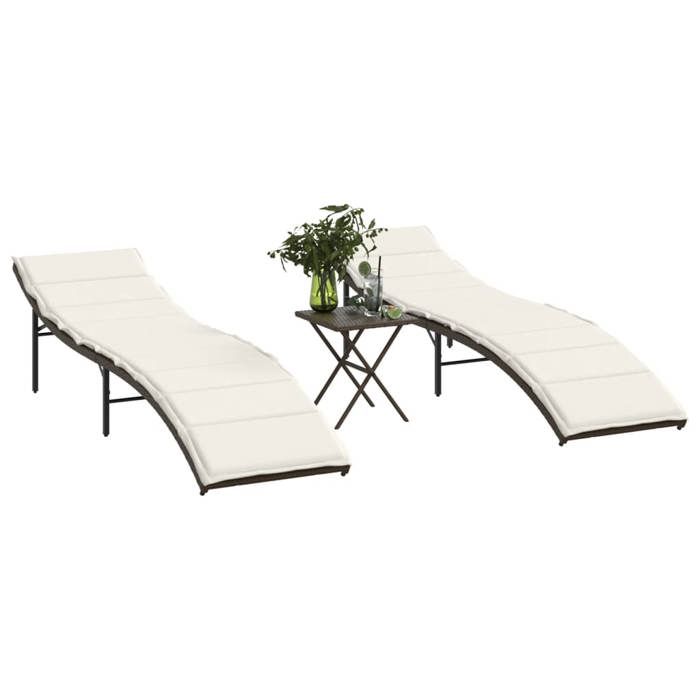 UU*TOP Transat 2-personne - 2 pcs - Chaises longue - avec table marron résine tressée CC180