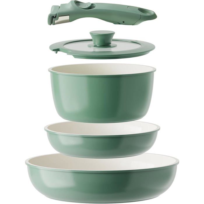 Batterie de cuisine induction céramiqueKAL-5 pièces poêles et casseroles antiadhésives poignée amovible sans PTFE/PFOA.