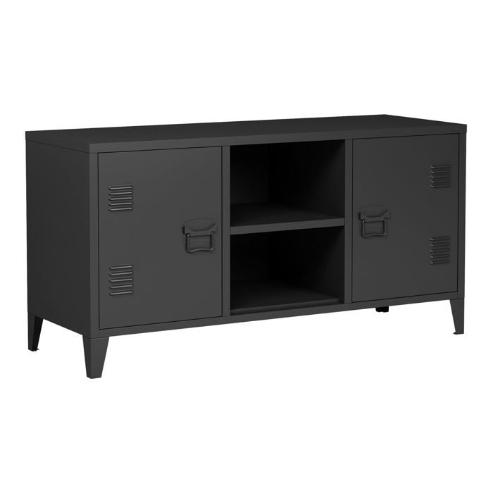 Meuble TV - HELLOSHOP26 - Modèle 2 portes - Acier noir - 113x40x58 cm - Montage simple