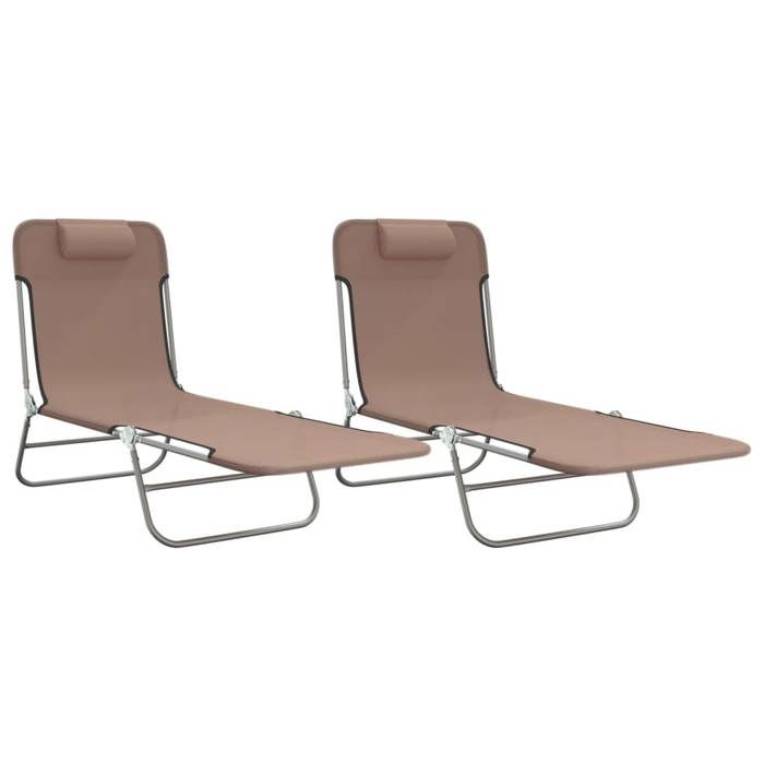 SALE 2026Transat de soleil/plage - Chaises longues pliables lot de 2 marron textilène et acier 135x54 5x87cm 8.32 Kg 5393195