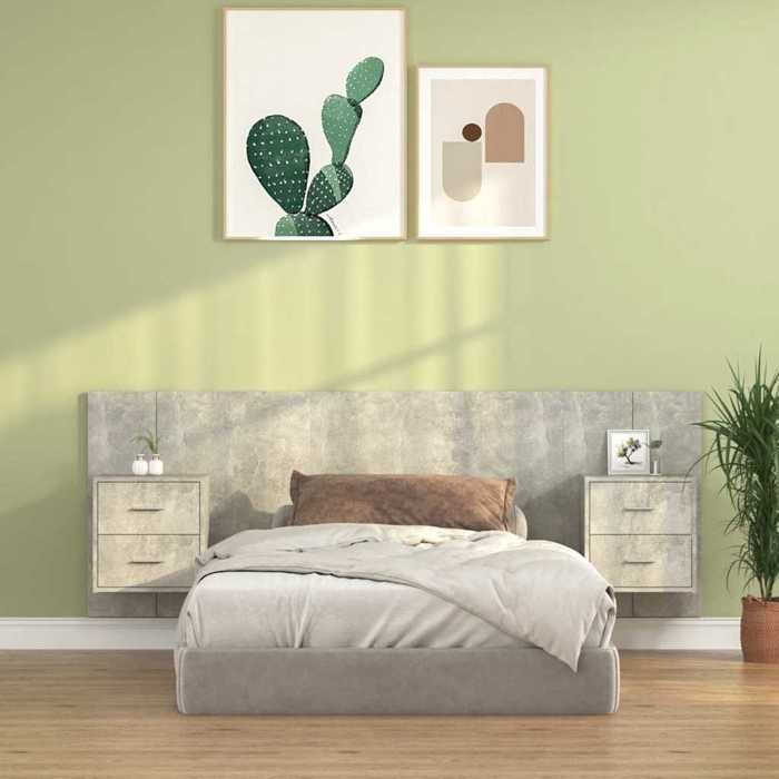 Tête de lit avec armoires - vidaXL - Gris béton - Bois dingénierie - 120x1 5x80 cm - 2 tables de chevet