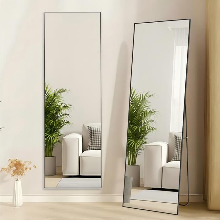 Miroir sur Pied 162 x 52 cm Miroir de Sol - Miroir Mural - Miroir rectangulaire pleine longueur Pour Salon Entrée Chambre Noir