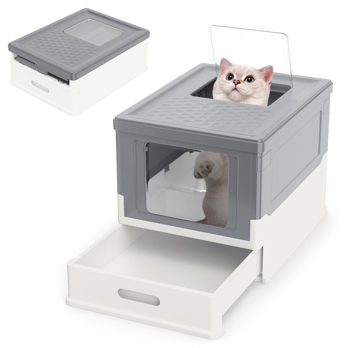 Bac à Litière Pliable COSTWAY pour Chats Petits Moyens Jusqu’à 10kg Fermé Couvercle Entrée Avant Sortie par Dessus Tiroir Gris Bac à Litière Pliable COSTWAY pour Chats Petits Moyens Jusqu’à 10kg Fermé Couvercle Entrée Avant Sortie par Dessus Tiroir Gris