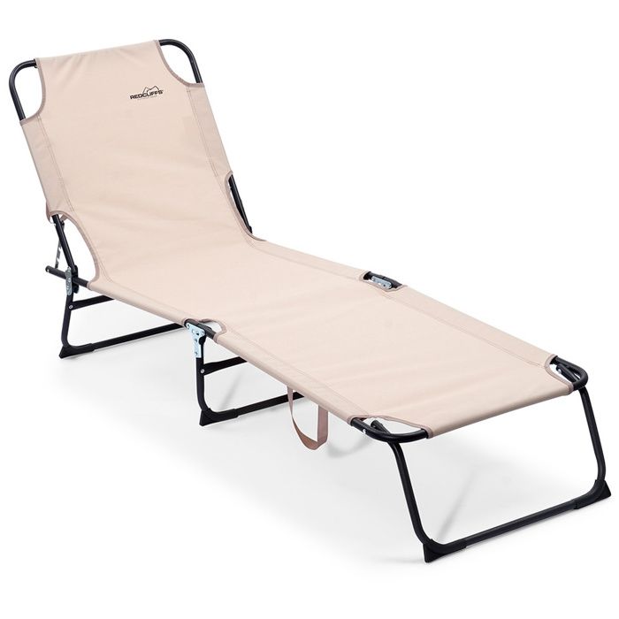 Chaise longue de jardin pliable - REDCLIFFS - Beige - 187x55 cm - Charge 110 kg - Réglable 4 positions