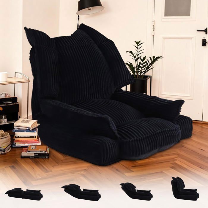 VERCART fauteuil de sol Chaise de sol avec dossier fauteuil de relaxation réglable en 5 positions fauteuil de lecture