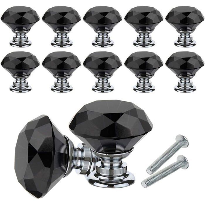 10 Pièces Boutons de Porte Cristal Diamant 30mm avec Vis pour Commode Cuisine Bureau Maison