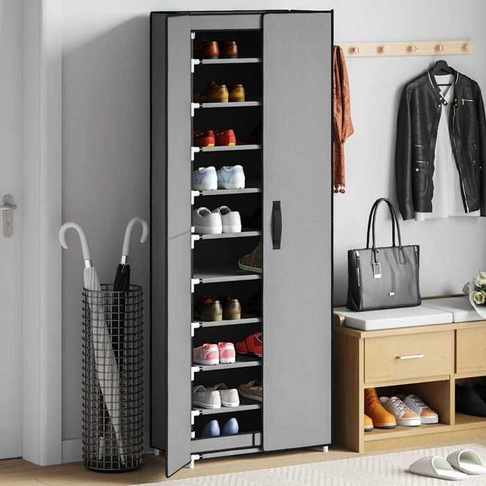 Gris Armoire à chaussures Gris 60x30x166 cm Tissu - Casier à chaussures H5262