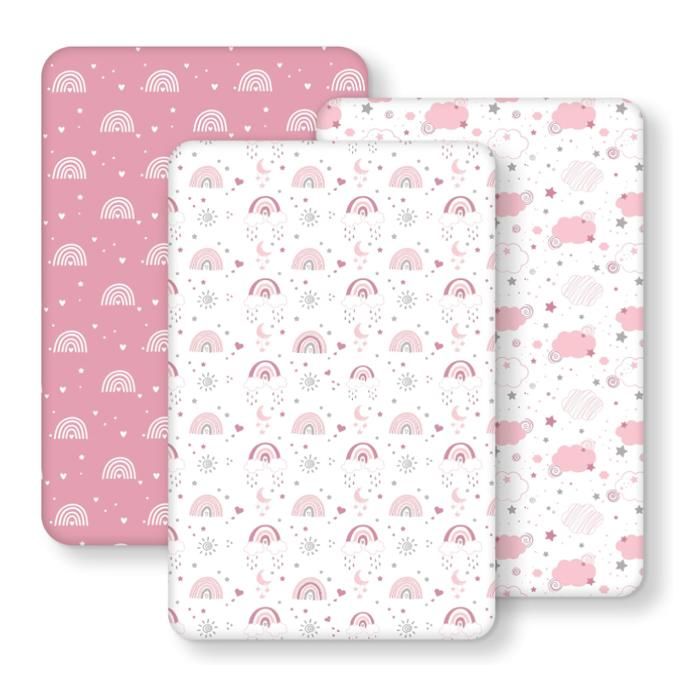 Drap Housse Cododo 50x83 cm Lot de 3 Microfibre Ultra Douce et Lisse Élastique sur Tout Tour 50x80 cm à 55x90 cm Arc-en-Ciel Rose