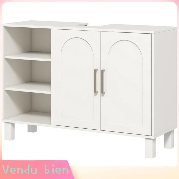 LIA Meuble sous lavabo salle bain 2 niveaux étagères réglables 90x30x63cm crème