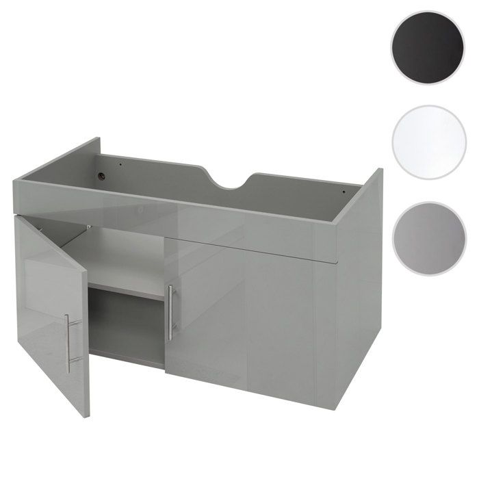Meuble sous-lavabo HWC-D16 brillant 90cm gris
