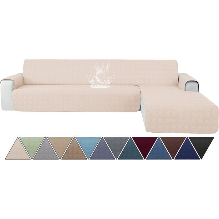 Housse Canape dangle 3 Places avec Accoudoirs Imperméable Antidérapant Housse de Canapé dangle en Forme de L(255cm) Beige