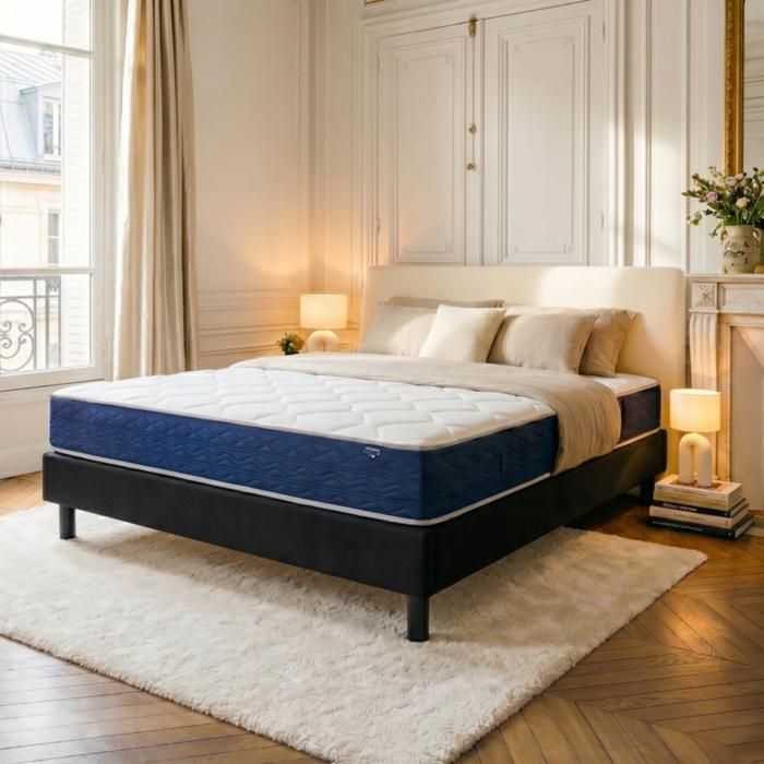 Pack 140x190cm sommier tapissier noir et matelas hybride luxe 25cm - Morphea