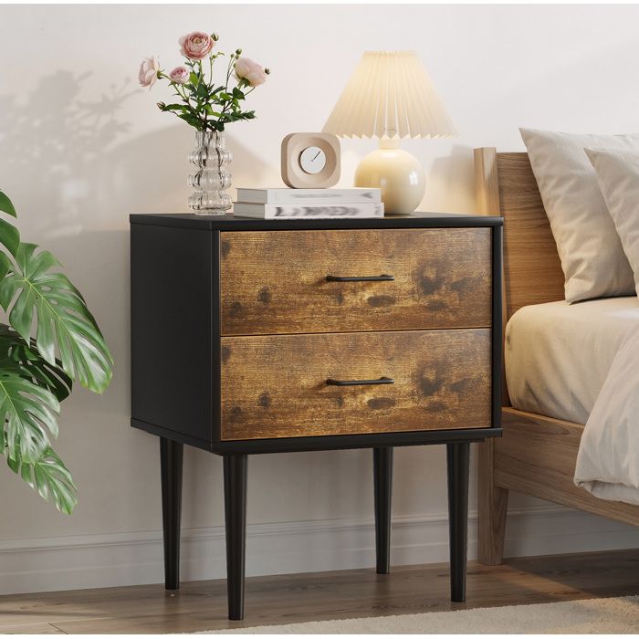 COVREO Table de chevet rétro 2 tiroirs 50 8 x 38 1 x 63 95 cm style industriel MDF marron antique et noir