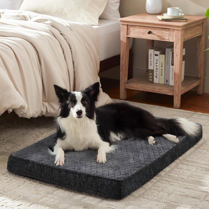 Panier Chien Grande Taille Orthopédique Coussin Lavable Matelas Peluche Doux Base Antidérapante 89x56x8.5cm Gris