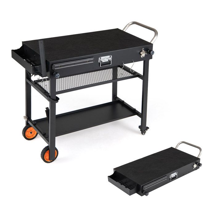 Chariot Barbecue Extérieur GIANTEX Desserte Plancha avec 3 Niveaux Roulettes Verrouillables et Crochets 109 x 46 x 87 CM Chariot Barbecue Extérieur GIANTEX Desserte Plancha avec 3 Niveaux Roulettes Verrouillables et Crochets 109 x 46 x 87 CM