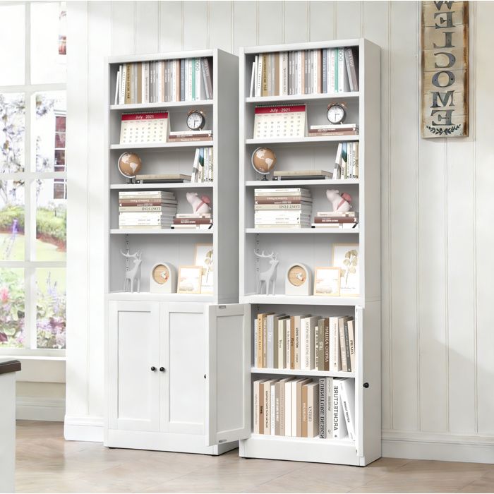 Maisentiel Bibliothèque métallique blanche 180 x 60 x 23 6 cm 5 étagères réglables porte style industriel