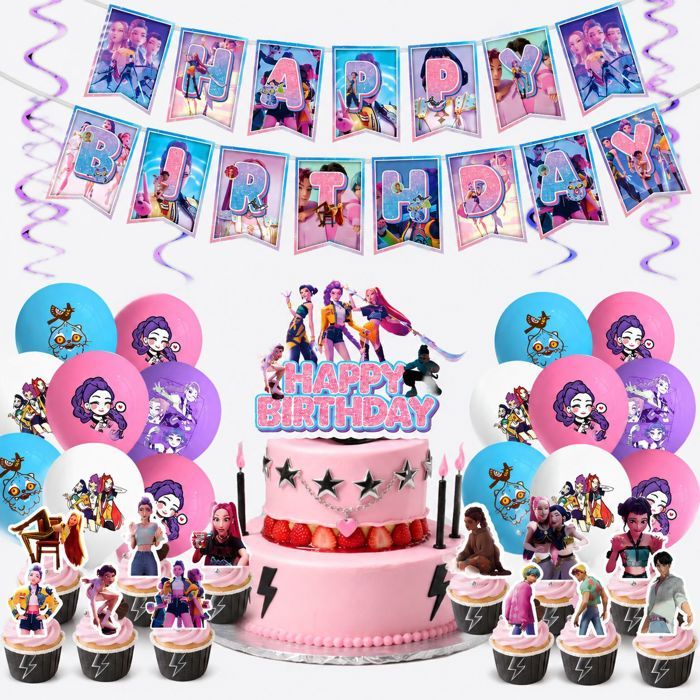 Kit Décoration Anniversaire – Vaisselle Jetable avec ballon - Kit 5 Pièces Paillettes Ballons – Fête Thème Kpop – Violet