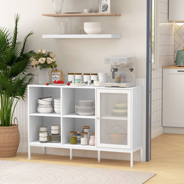 Buffet de cuisine - 120 x 37 x 815 cm - Blanc - Porte grillagée - Étagère réglable