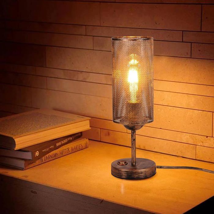 E27 Lampe de Table Rétro Lampe de Lecture chevet vintage mpe industriel LED cage en métal Table Lampes Ronde Retro