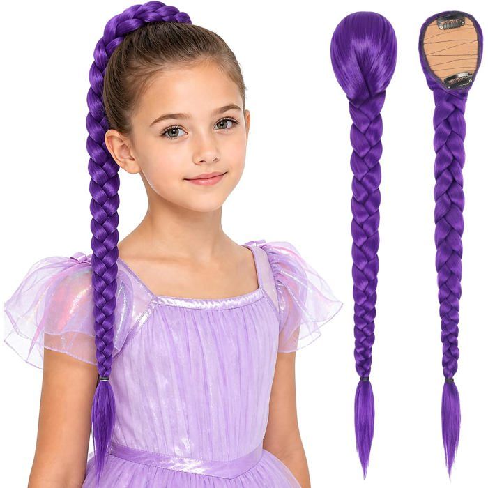 Perruque Violette Enfant Violet Meches Pour Tresses Avec Clip Perruque Femme Costume Perruques Violett Deguisement Adulte En[BI247]