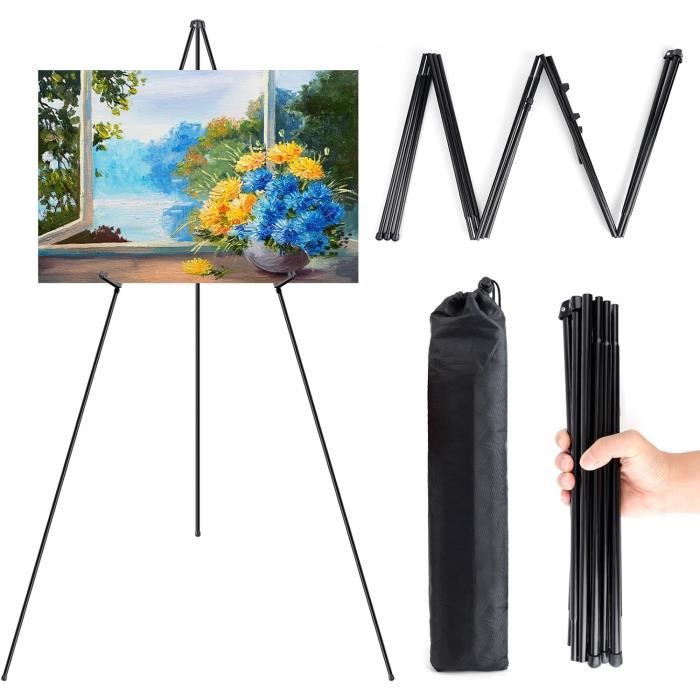 Chevalet Métallique Portable 160 Cm Noir - Easel Tripode Réglable Pliable Avec Sac De Transport Pour Peinture, Mariage Et Affichage