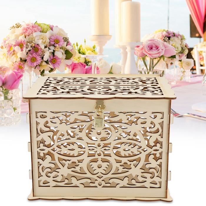 GUDELAK Boîte à Cartes De Mariage Avec Serrure - Boîte Cadeau PVC Blanc Élégante Imprimée Marguerites Pour Réception