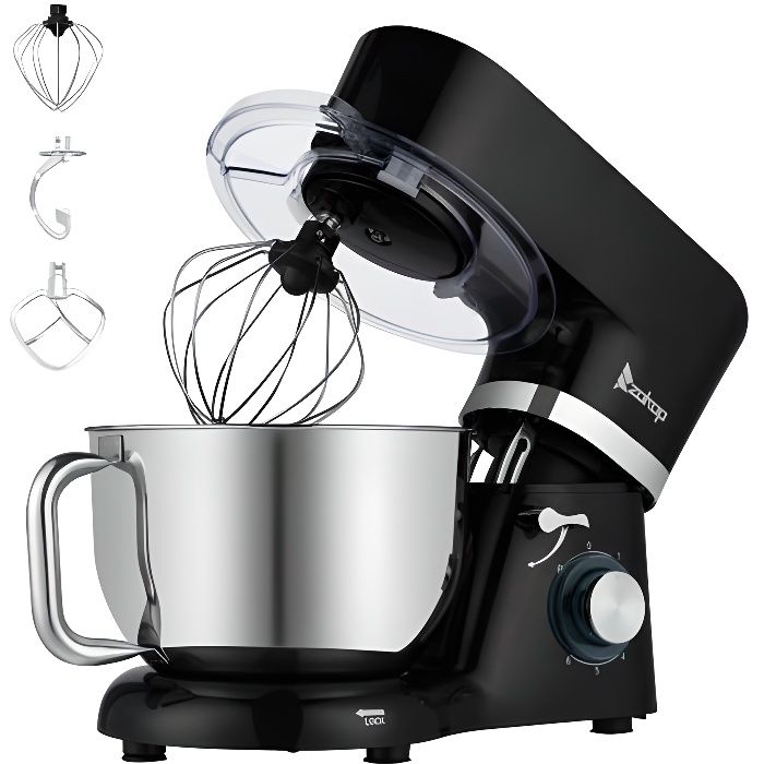 Robot de cuisine 1500W, 6 Vitesses avec Bol 5.5L, Batteur, Fouet