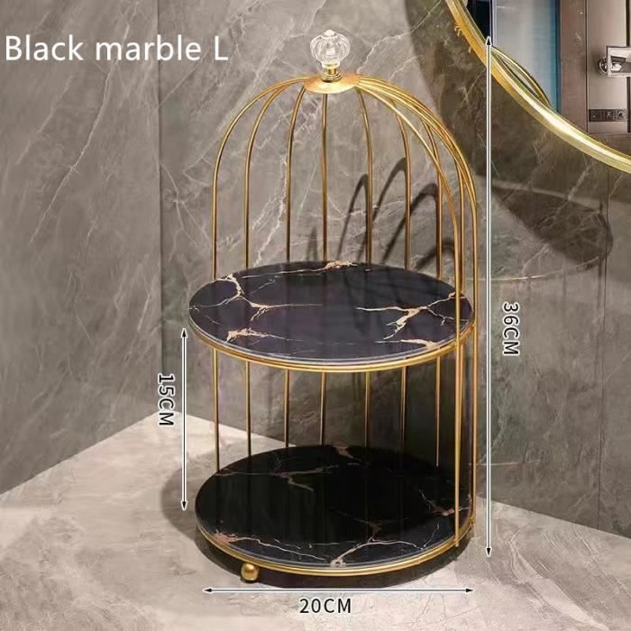 étagère de rangement en fer forgé pour cosmétiques - marbre noir - support de luxe pour maquillage