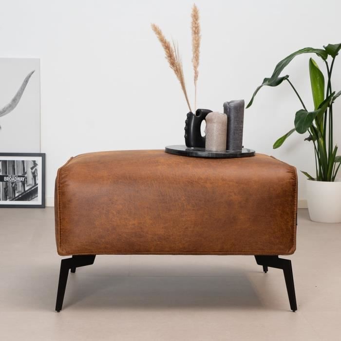 Pouf éco-cuir Vegas cognac - Livin24 - Largeur 78cm - Style Industriel - Loft - Garantie 2 ans