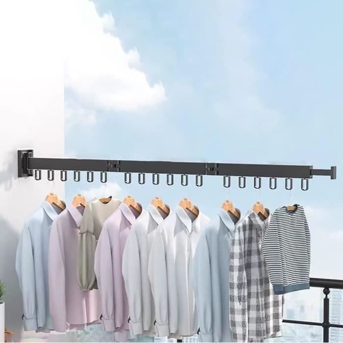 Étendoir à Linge Mural Pliable 5 Barres - 80 Cm Blanc - Gain De Place, Invisible Une Fois Replié