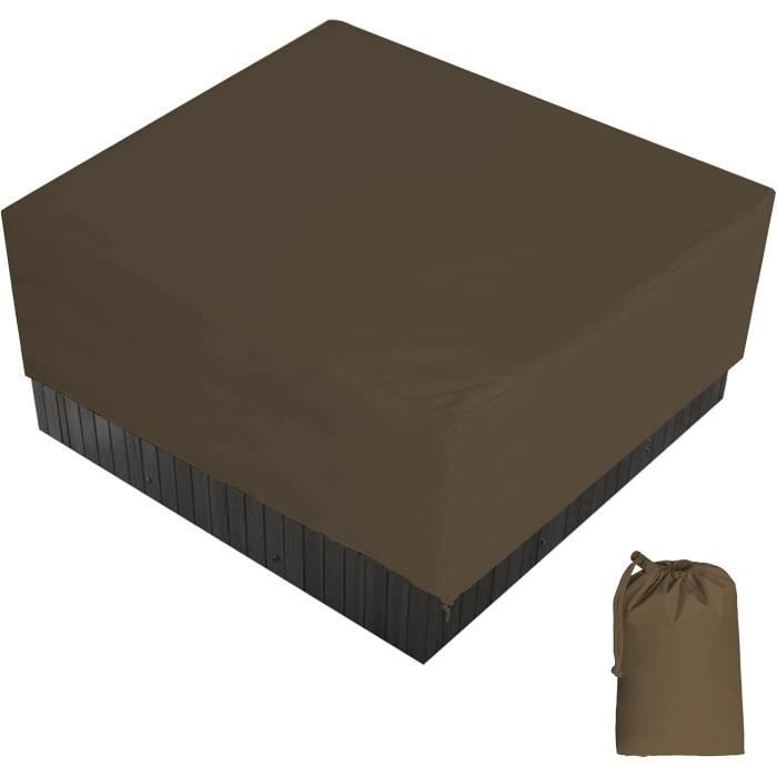Housse Protection Bain à Remous Carrée 210x210x30cm Oxford 210D - Étanche Anti-UV Café