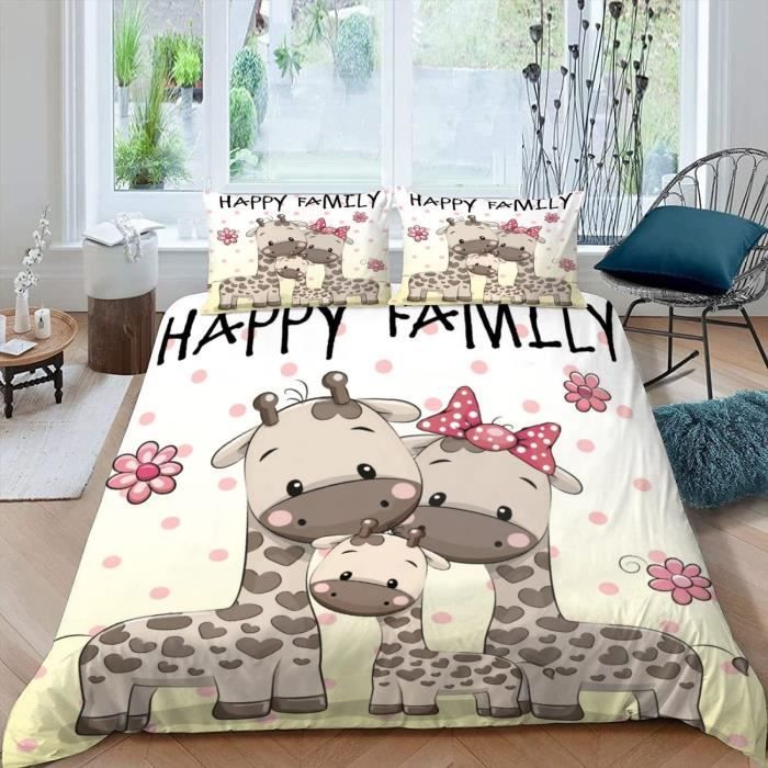 Housse De Couette 200x200 Cm Imprimée Girafe 3D - Parure De Lit Microfibre Douce Avec 2 Taies D'oreiller 65x65 Cm, Fermeture éclair