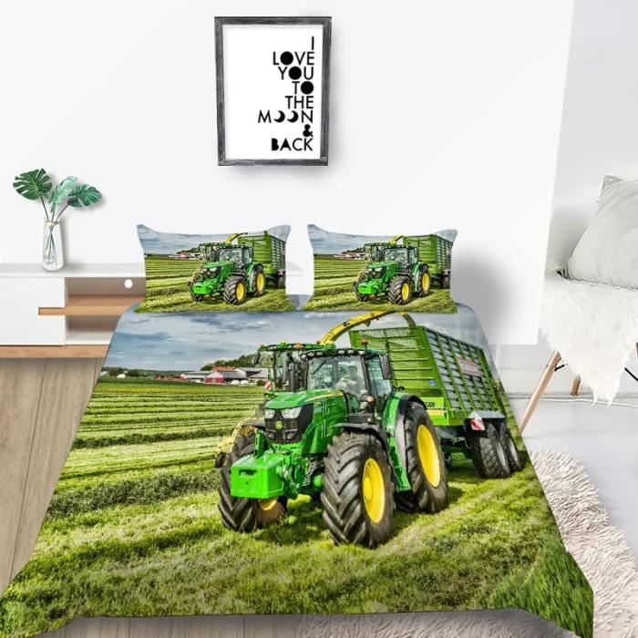 Housse De Couette 160X200 Tracteur, Parure De Lit Style Campagnard 1