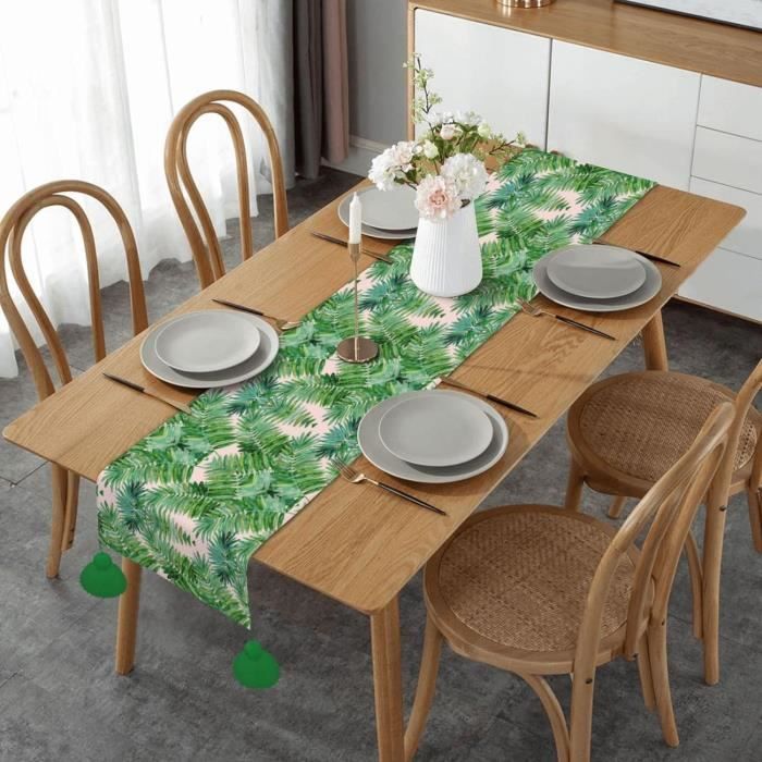 Lot De 6 Serviettes De Table Lavables Motif Feuilles De Palmier Vert - 50x50 Cm Polyester - Décoration Intérieur Extérieur Fête Anniversaire Restaurant - 5