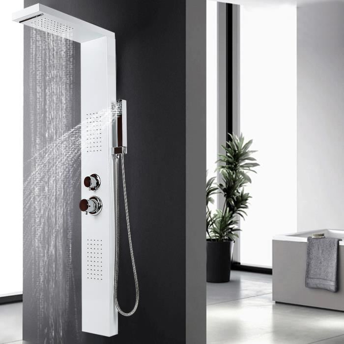 BONADE Panneau de Douche en Acier Inoxydable avec 3 Jets de Massage et Mitigeur Cascade Multi-fonctionnel Colonne de Douche Hydromassante Mural Design El/égant Syst/ème de Douche pour Salle de Bain