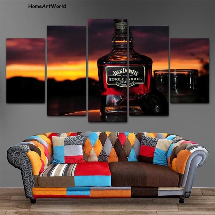 Toile imprimée en HD 5 pièces murales Jack Daniels Whisky Home Decor Poster  (Cadre non inclus) seulement toile - Cdiscount Maison