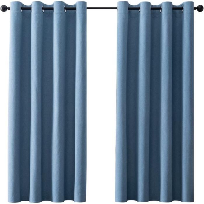 Rideaux Occultants Thermiques Rayures Bleues Et Blanches 140x200 Cm – Lot De 2 à Œillets, Anti Froid & Chaleur Pour Chambre Et Salon