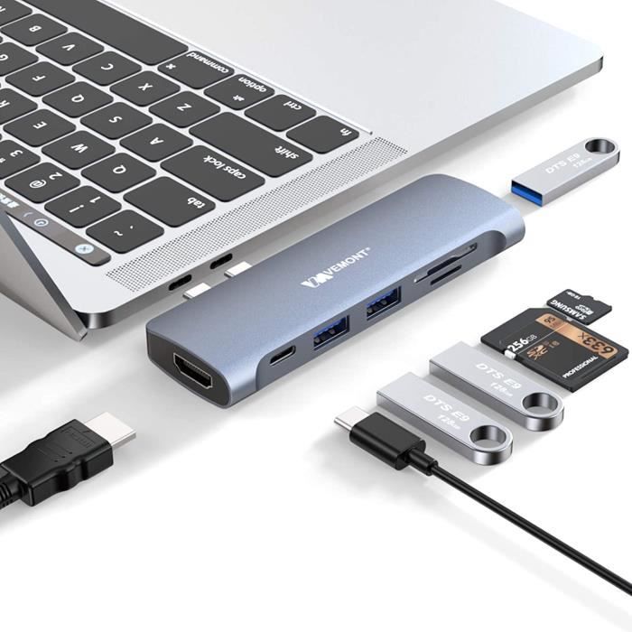 Hub USB C pour MacBook Air m1, 7 en 2 Dual Type C avec Thunderbolt 3 100 W  PD, 4 K HDMI, USB 3.0, lecteur de carte TF-SD, donn[1041] - Cdiscount  Informatique