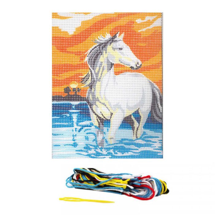 Comparer les prix de Kit canevas - Cheval Blanc - 012 - 15 x 20 cm - Aiguille et fil 100% coton - Instructions incluses