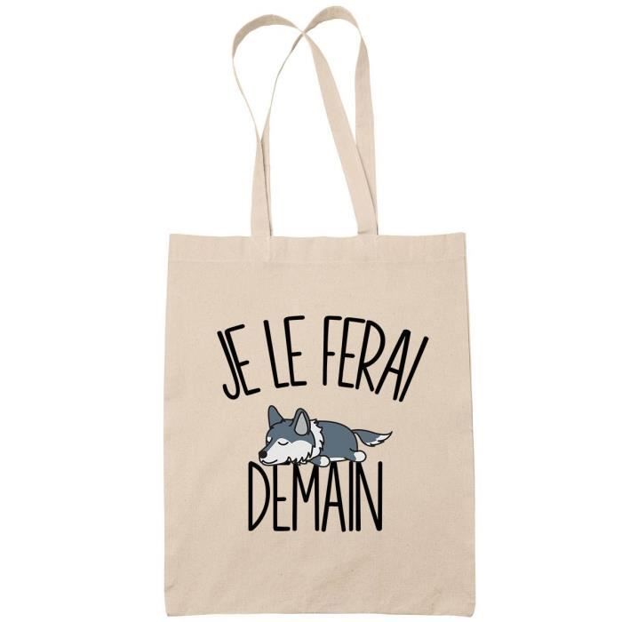 Tote Bag loup Beige 10L Coton biologique Personnalisable