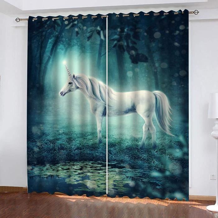 Rideaux Occultants 3D - Cheval Animal De La Forêt - Impression 3D - 80x200cm - Multicolore - Synthétique