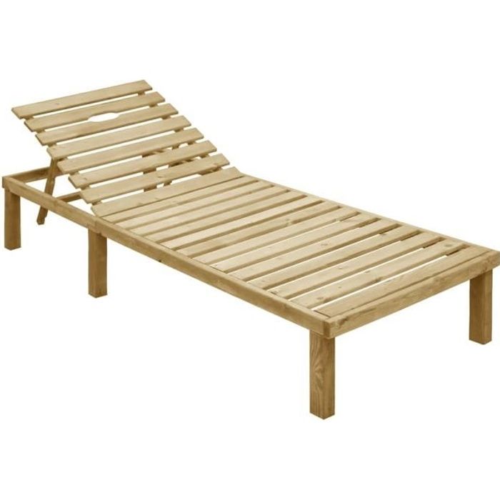 Chaise longue de jardin en bois de pin imprégné - Style contemporain - Blanc - Pliable