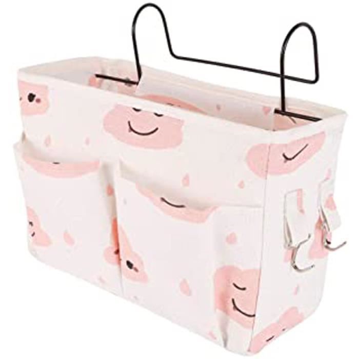 KGDUYC Sac Rangement Pour Lit Bébé, Sac De Rangement Suspendu, Suspendu Organisateur De Couches, Rangement Suspendu Lit Bebe Avec 2 Poches, Pour Stocker Des Vêtements, Des Couches(Fleurs Roses