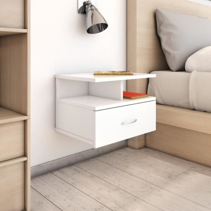 vidaXL Tables de chevet flottantes 2pcs Blanc brillant Bois ingénierie 800418