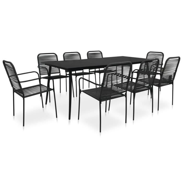 Ensemble Salon De Jardin 9 Pièces VidaXL - Table + 8 Chaises En Acier Et Textilène - Design Moderne Anthracite/noir