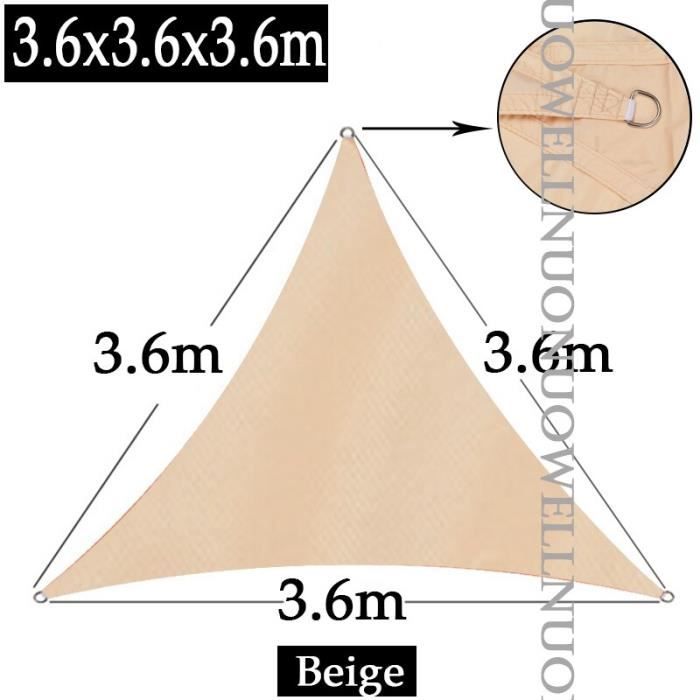 Voile D'ombrage Triangulaire 3x3x3m Avec Kit Fixation, Toile Ombrage