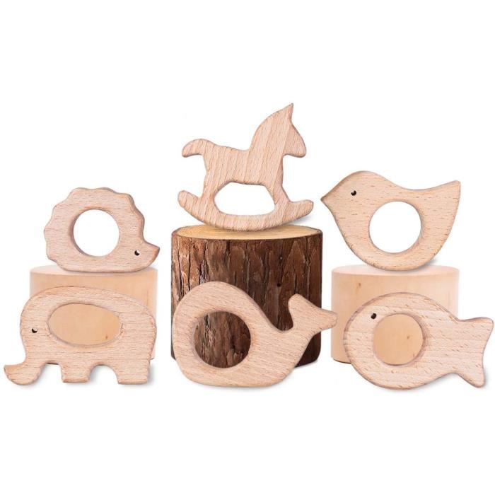 6 Pcs Jouet Dentition Bois bricolage jouets kit, Jouet Molaire Bébé Éléphant, Baleine, Écureuil, Oiseau, Poisson, Lapin pour Toddler