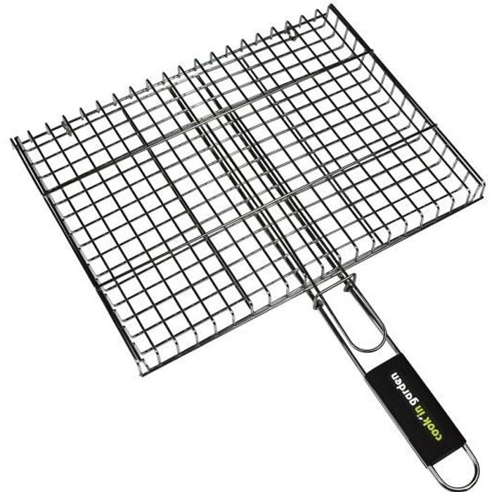 Grille Acier Refermable Pour Barbecue Charbon - Cook'in Garden - Grille rectangulaire - 40 x 30 cm - Manche Soft Touch